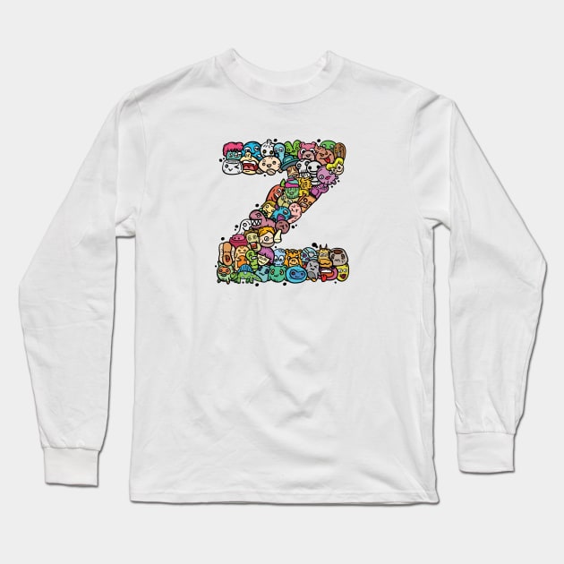 Alphabet Monster Doodle Letter Z Monogram copy Long Sleeve T-Shirt by Irene Koh Studio